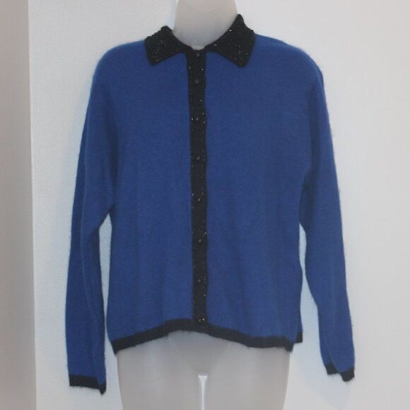 Vintage Rafaella Blue Cardigan Sweater Angora Rabbit Hair /Lambswool Women Large - Picture 2 of 13